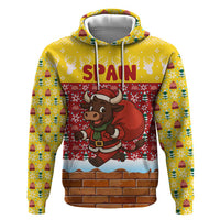 Spain Christmas Hoodie with Santa Bull Brick Chimney Wreath and Festive Holiday - Wonder Print Shop