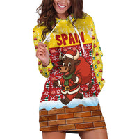 Spain Christmas Hoodie Dress with Santa Bull Brick Chimney Wreath and Festive Holiday - Wonder Print Shop