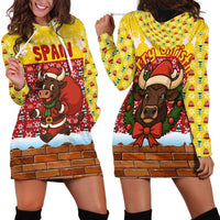 Spain Christmas Hoodie Dress with Santa Bull Brick Chimney Wreath and Festive Holiday - Wonder Print Shop