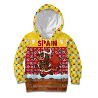 Spain Christmas Kid Hoodie with Santa Bull Brick Chimney Wreath and Festive Holiday - Wonder Print Shop