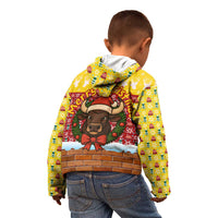 Spain Christmas Kid Hoodie with Santa Bull Brick Chimney Wreath and Festive Holiday - Wonder Print Shop
