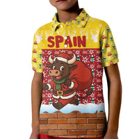 Spain Christmas Kid Polo Shirt with Santa Bull Brick Chimney Wreath and Festive Holiday - Wonder Print Shop