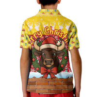 Spain Christmas Kid Polo Shirt with Santa Bull Brick Chimney Wreath and Festive Holiday - Wonder Print Shop