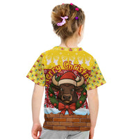 Spain Christmas Kid T Shirt with Santa Bull Brick Chimney Wreath and Festive Holiday - Wonder Print Shop