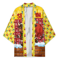 Spain Christmas Kimono with Santa Bull Brick Chimney Wreath and Festive Holiday - Wonder Print Shop