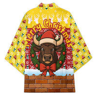 Spain Christmas Kimono with Santa Bull Brick Chimney Wreath and Festive Holiday - Wonder Print Shop