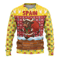Spain Christmas Ugly Christmas Sweater with Santa Bull Brick Chimney Wreath and Festive Holiday - Wonder Print Shop