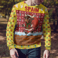 Spain Christmas Ugly Christmas Sweater with Santa Bull Brick Chimney Wreath and Festive Holiday - Wonder Print Shop