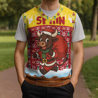 Spain Christmas Knitted V-Neck Vest with Santa Bull Brick Chimney Wreath and Festive Holiday - Wonder Print Shop
