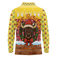 Spain Christmas Long Sleeve Polo Shirt with Santa Bull Brick Chimney Wreath and Festive Holiday - Wonder Print Shop