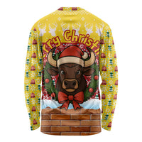 Spain Christmas Long Sleeve Shirt with Santa Bull Brick Chimney Wreath and Festive Holiday - Wonder Print Shop
