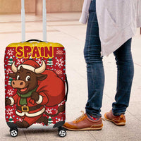 Spain Christmas Luggage Cover with Santa Bull Brick Chimney Wreath and Festive Holiday - Wonder Print Shop