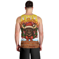 Spain Christmas Men Tank Top with Santa Bull Brick Chimney Wreath and Festive Holiday - Wonder Print Shop