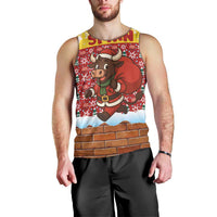 Spain Christmas Men Tank Top with Santa Bull Brick Chimney Wreath and Festive Holiday - Wonder Print Shop