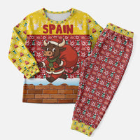 Spain Christmas Pajama Set with Santa Bull Brick Chimney Wreath and Festive Holiday - Wonder Print Shop