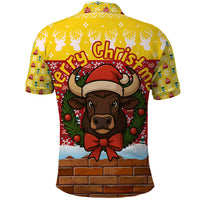 Spain Christmas Polo Shirt with Santa Bull Brick Chimney Wreath and Festive Holiday - Wonder Print Shop