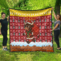Spain Christmas Quilt with Santa Bull Brick Chimney Wreath and Festive Holiday - Wonder Print Shop