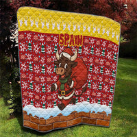 Spain Christmas Quilt with Santa Bull Brick Chimney Wreath and Festive Holiday - Wonder Print Shop