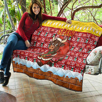 Spain Christmas Quilt with Santa Bull Brick Chimney Wreath and Festive Holiday - Wonder Print Shop
