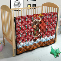 Spain Christmas Quilt with Santa Bull Brick Chimney Wreath and Festive Holiday - Wonder Print Shop
