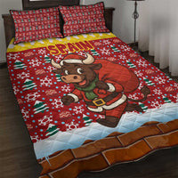 Spain Christmas Quilt Bed Set with Santa Bull Brick Chimney Wreath and Festive Holiday - Wonder Print Shop