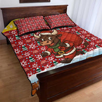 Spain Christmas Quilt Bed Set with Santa Bull Brick Chimney Wreath and Festive Holiday - Wonder Print Shop