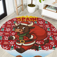 Spain Christmas Round Carpet with Santa Bull Brick Chimney Wreath and Festive Holiday - Wonder Print Shop