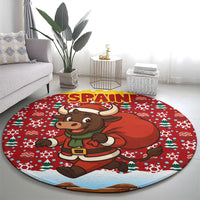 Spain Christmas Round Carpet with Santa Bull Brick Chimney Wreath and Festive Holiday - Wonder Print Shop
