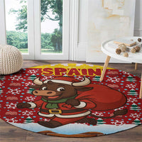 Spain Christmas Round Carpet with Santa Bull Brick Chimney Wreath and Festive Holiday - Wonder Print Shop