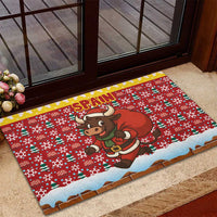 Spain Christmas Rubber Doormat with Santa Bull Brick Chimney Wreath and Festive Holiday - Wonder Print Shop