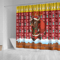 Spain Christmas Shower Curtain with Santa Bull Brick Chimney Wreath and Festive Holiday - Wonder Print Shop