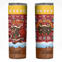 Spain Christmas Skinny Tumbler with Santa Bull Brick Chimney Wreath and Festive Holiday - Wonder Print Shop