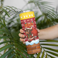 Spain Christmas Skinny Tumbler with Santa Bull Brick Chimney Wreath and Festive Holiday - Wonder Print Shop