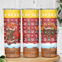 Spain Christmas Skinny Tumbler with Santa Bull Brick Chimney Wreath and Festive Holiday - Wonder Print Shop