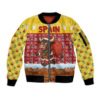 Spain Christmas Sleeve Zip Bomber Jacket with Santa Bull Brick Chimney Wreath and Festive Holiday - Wonder Print Shop