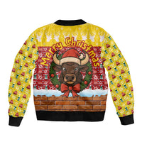 Spain Christmas Sleeve Zip Bomber Jacket with Santa Bull Brick Chimney Wreath and Festive Holiday - Wonder Print Shop