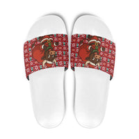 Spain Christmas Slide Sandals with Santa Bull Brick Chimney Wreath and Festive Holiday - Wonder Print Shop