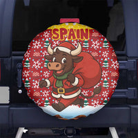 Spain Christmas Spare Tire Cover with Santa Bull Brick Chimney Wreath and Festive Holiday - Wonder Print Shop