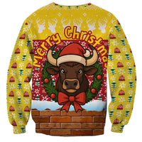 Spain Christmas Sweatshirt with Santa Bull Brick Chimney Wreath and Festive Holiday - Wonder Print Shop