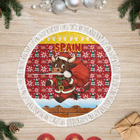 Spain Christmas Tree Skirt with Santa Bull Brick Chimney Wreath and Festive Holiday - Wonder Print Shop