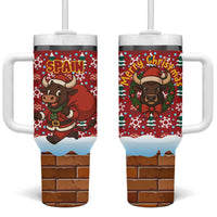 Spain Christmas Tumbler With Handle with Santa Bull Brick Chimney Wreath and Festive Holiday - Wonder Print Shop