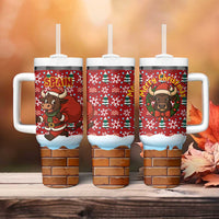 Spain Christmas Tumbler With Handle with Santa Bull Brick Chimney Wreath and Festive Holiday - Wonder Print Shop