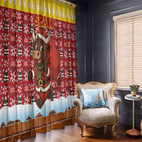 Spain Christmas Window Curtain with Santa Bull Brick Chimney Wreath and Festive Holiday - Wonder Print Shop
