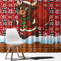Spain Christmas Window Curtain with Santa Bull Brick Chimney Wreath and Festive Holiday - Wonder Print Shop