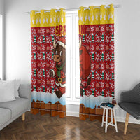 Spain Christmas Window Curtain with Santa Bull Brick Chimney Wreath and Festive Holiday - Wonder Print Shop