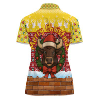 Spain Christmas Women Polo Shirt with Santa Bull Brick Chimney Wreath and Festive Holiday - Wonder Print Shop