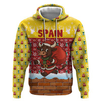 Spain Christmas Zip Hoodie with Santa Bull Brick Chimney Wreath and Festive Holiday - Wonder Print Shop