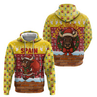 Spain Christmas Zip Hoodie with Santa Bull Brick Chimney Wreath and Festive Holiday - Wonder Print Shop