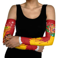Spain Christmas Arm Sleeves with Tio de Nadal Log Snowflakes Spanish Flag and Holiday Wreath - Wonder Print Shop