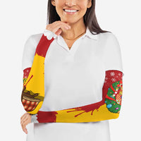 Spain Christmas Arm Sleeves with Tio de Nadal Log Snowflakes Spanish Flag and Holiday Wreath - Wonder Print Shop